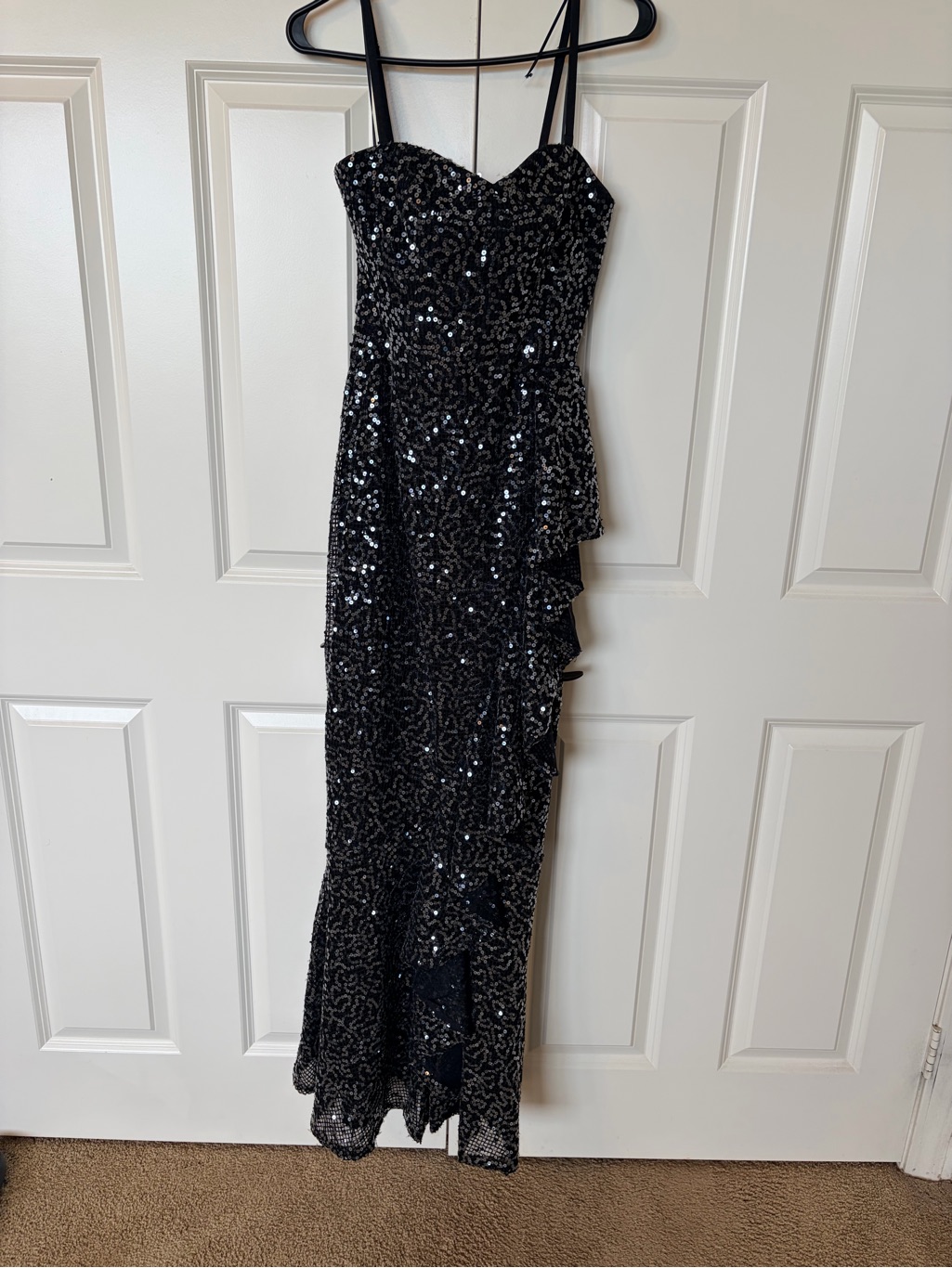 Dress The Population Black Sequin Strapless Ruffled Gown
